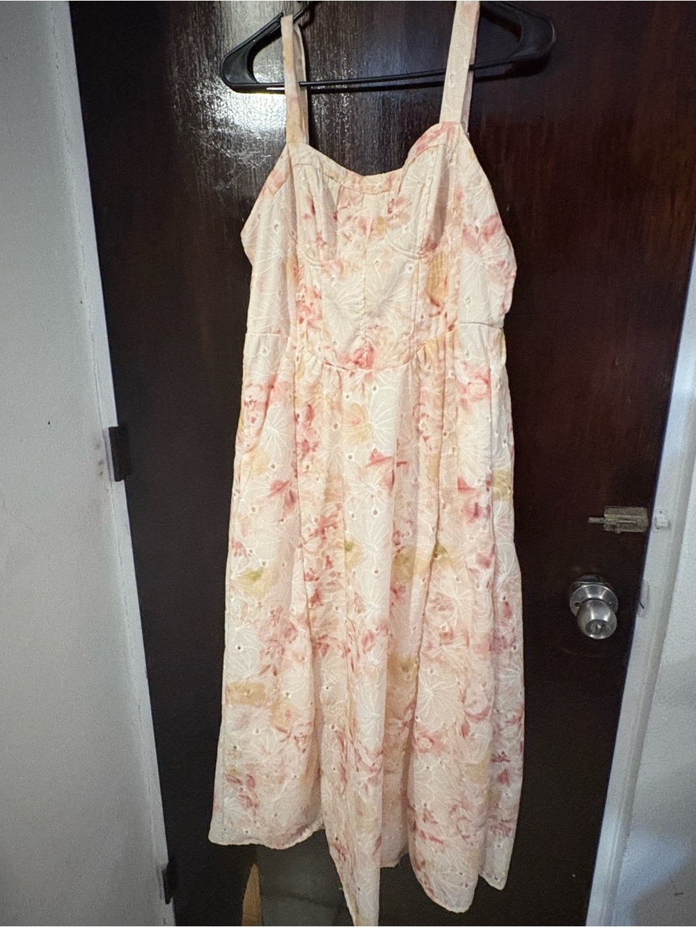 NWT Floral Eyelet Maxi Dress with Adjustable Straps. Available in M & L.